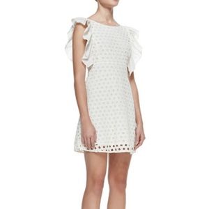 Pam & Gela Lou Flutter Sleeve Eyelet Dress 8 White